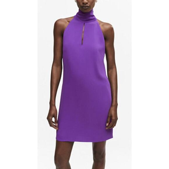 Mango Halter Neck Bow Dress Size 12 Purple Mini Cocktail Party Office Career - Picture 13 of 13